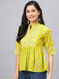 WineRed Women's Cotton Three-Quarter Sleeve Embroidered Net Top with Gota Detailing at Yoke - Lime Green for versatile casual or formal occasions