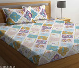 Premium cotton double bedsheets with 2 king size pillow covers, ethnic motifs, breathable, wrinkle-free, 90x90 inches, ultrasoft 220 TC supersoft