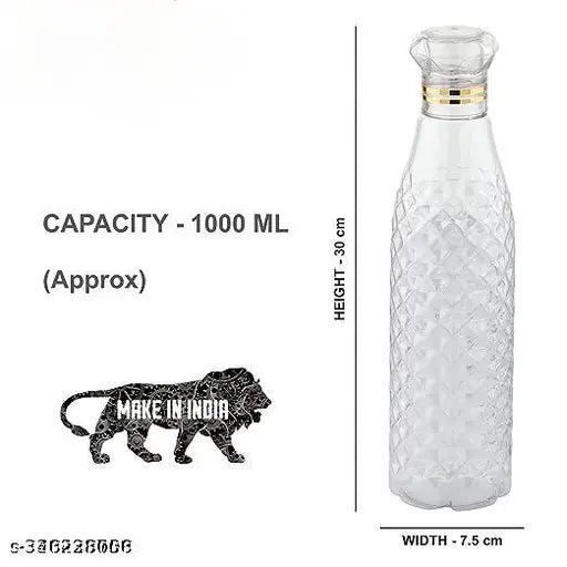 Durable unbreakable water bottles set - 3 clear 1000ml plastic bottles for office, sports, gym, yoga, travel, school - leak-free and BPA-free