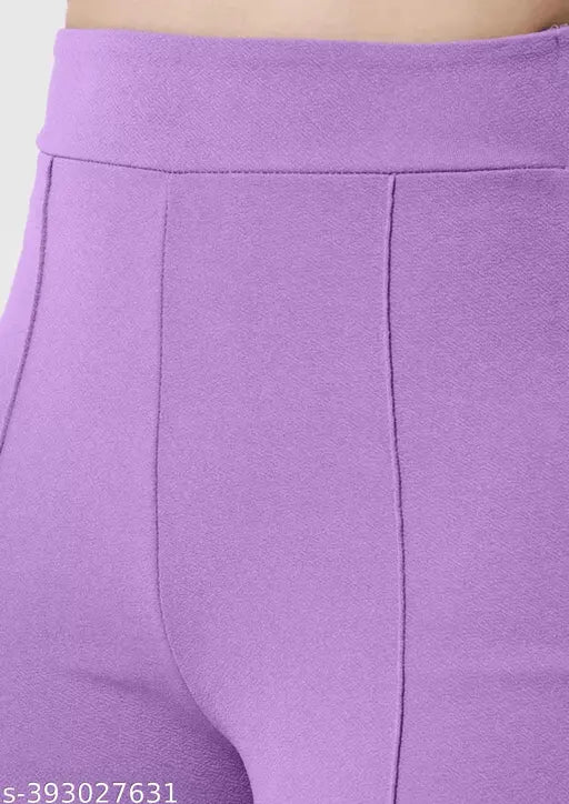 Solid cotton blend women's high-waisted bellbottom trouser combo (3pc) - striped palazzo style with classic, nostalgic flair