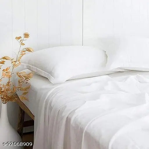 White cotton flat sheets set, 90x100 double bed and 2 pillow covers (size 17x27), ideal for summer home decor or gifts