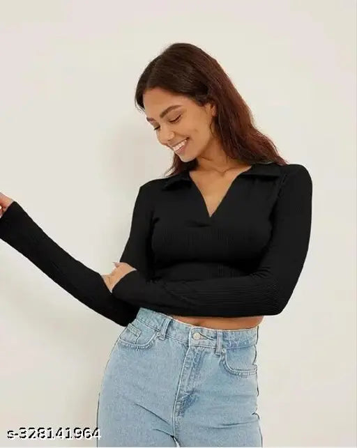Long-sleeve cotton solid color t-shirt, available in sizes S, L, XL. Made in India