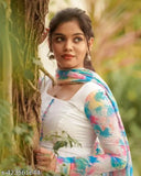 SK White Potali 02 Georgette long-sleeve solid saree, Indian handloom fashion wear in various sizes