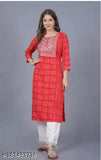 Rayon bandhani printed embroidery round neck kurta, not came after wash, three-quarter sleeves