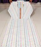 White Afghani dupatta set embroidery work combo, striped pattern on cotton fabric for women's kurta with bottomwear