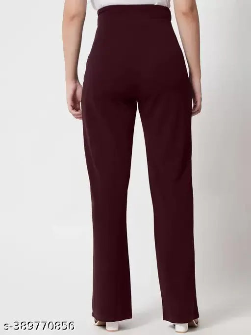 Cotton blend solid-colored high-rise bellbottom trouser pants combo for women - India (Sizes: 26, 28, 30, 32, 34)