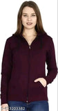 Wine fleece zipper sweatshirt for women, solid color, long sleeves