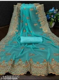 Embroidered Georgette saree with Bangalori silk blouse, single exclusive fancy Zari and thread work ethnic wear, India