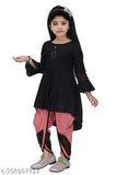 Rayon printed round neck kurta with dhoti pant for kids, solid pattern ethnic wear in various sizes from 5-6 years to 13-14 years, Indian origin