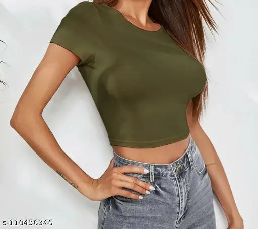 Olive polycotton crop top for women and girls, fashionable and elegant choice for fashion-forward wear