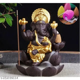 Indian poly resin Ganesh idol fountain with 20 cones for home decor gifting - backflow incense burner