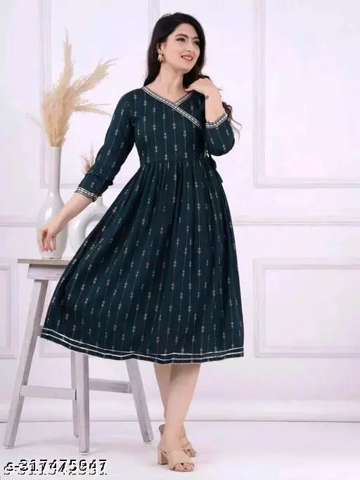 Rayon striped three-quarter sleeve women's gawon, India-made fashion top