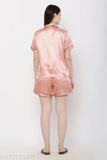 Satin night suit set, women's solid plain shirt & shorts, ZEESHE MEESHE, India-made satin sleepwear