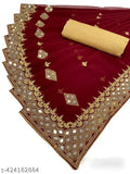 Georgette Kaju Mirror Embroidered Bollywood Saree for Durga Puja, Wedding, Party, Festival wear
