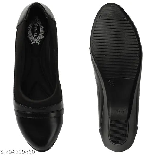 Synthetic leather black ballerinas - slip-on style for sizes IND-3 to IND-8, Indian origin
