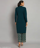 Wool Kurta set for women, printed net design, three-quarter sleeves, Palazzos bottomwear, made in India