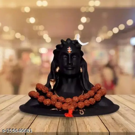Big size poly resin Adi Shankara statue for car decor & office table, matte black, 16.5cm x 13.5cm x 11cm