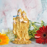 Resin Radha Krishna Idol Showpiece (19 cm x 11 cm), exquisite gold-plated figurine for home decor, living room, mandir, temple, pooja room, table top, office or gift, featuring premium quality craftsmanship and spiritual significance