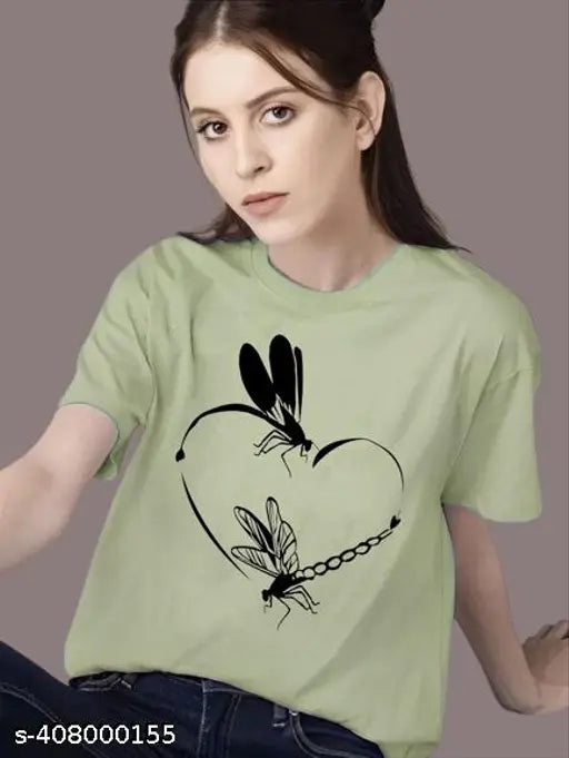 Women's printed polyester half sleeve t-shirt, vibrant pattern, various sizes available