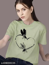 Women's printed polyester half sleeve t-shirt, vibrant pattern, various sizes available