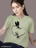Women's printed polyester half sleeve t-shirt, vibrant pattern, various sizes available