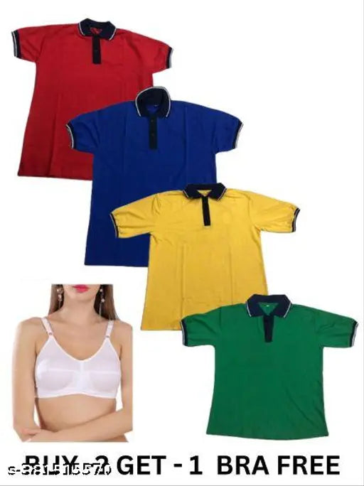 Multicolor net women's T-shirt set with free bra (S, M, L, XL, XXL), Indian fashion for diverse sizes
