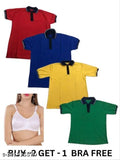 Multicolor net women's T-shirt set with free bra (S, M, L, XL, XXL), Indian fashion for diverse sizes