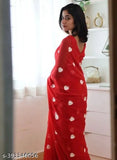 Trendy petite Georgette saree with running blouse, free size, embroidered pattern, Italian silk blouse, Indian origin