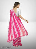 Striped georgette saree with printed net blouse, Indian Rani Ladu traditional attire