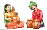 Resin Rajasthani musical showpiece figurines (2 pieces), traditional handmade home decor accent for living or dining rooms, Indian artisan crafted gift item