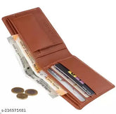 Brown faux leather men's wallet with 3 card slots, 1 coin pocket, 2 hidden compartments, 2 currency slots - India-made, classy and durable