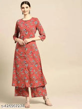 Neworange Rayon Kurta-Palazzo set, printed net three-quarter sleeve, women's fashionable Indian attire