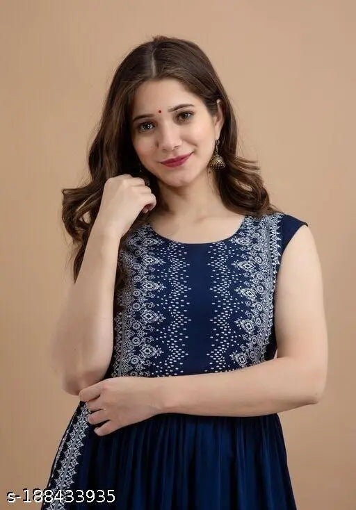 Sleeveless embroidered viscose rayon kurta with naiyra cut, Indian women's fashion