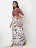 Printed crepe maxi dress for girls, 6-17 years, rose flower pattern, party wear collection
