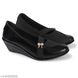 Soft synthetic leather & Lycra women's wedge slip-on ballerinas, stylish and comfortable for office wear, trendy striped pattern