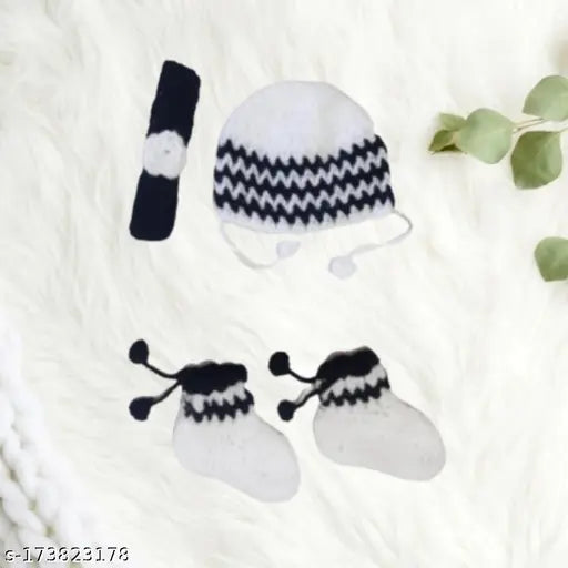 Pure wool baby sweater set with hairband, cap, and socks, self-design net, comfortable for special occasions, handmade, India origin