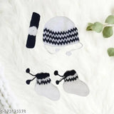 Pure wool baby sweater set with hairband, cap, and socks, self-design net, comfortable for special occasions, handmade, India origin