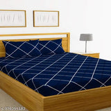 Premium glace cotton, elastic fitted double bedsheet with 2 pillow covers - ideal for summer, luxurious comfort on your bed