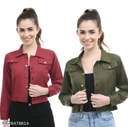 Cotton solid-color women's fancy jacket from The Morden Soul, perfect for fall fashion (L size, bust 38in, length 25in)