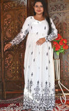 Rayon embroidered Anarkali kurti, fancy new stylish long sleeves, Indian fashion on mannequin
