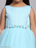 Sky blue net dress for kids party wear, 1-13 years, toy balloon print