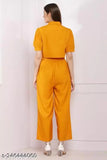 Crepe, three-quarter sleeve solid women's jumpsuit (S: 32-28-50in, M: 34-30-50in), Indian fashion