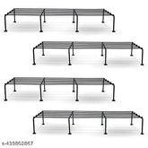 Black chambray net metal planter stand (pack of 4), 24 inches for indoor/outdoor plants in home office or garden balcony living room