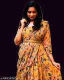 Georgette, printed three-quarter sleeve Trandy Haldi Chandan Design Kurti, Indian ethnic wear for women