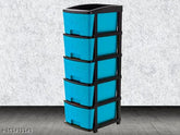 Stone blue plastic drawer organizer system for home & office use, ideal for 5x1 storage solution