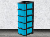 Stone blue plastic drawer organizer system for home & office use, ideal for 5x1 storage solution