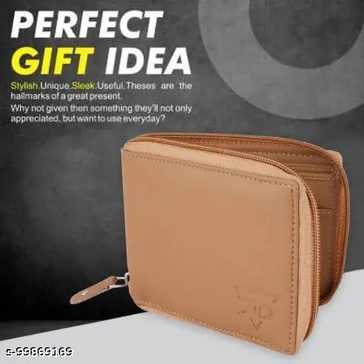 Faux leather classic zip style closure men's wallet, solid pattern, 2 compartments, practical for daily use