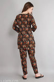 Women's and Girls Beautiful Rayon Printed Night Suit Set - Indian-made rayon pyjamas with three-quarter sleeves and printed pattern, available in various sizes from S to 4XL