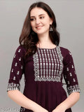 Rayon embroidered kurti for women, three-quarter sleeves, Indian craftsmanship