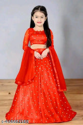 Embellished net lehenga set for kids, ages 2-15 years, Indian traditional wear
